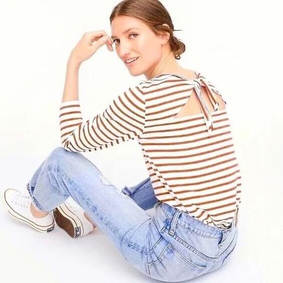 J Crew Size XS Open Tie Back Top Mariner Cloth Orange White Stripe - Picture 3 of 10